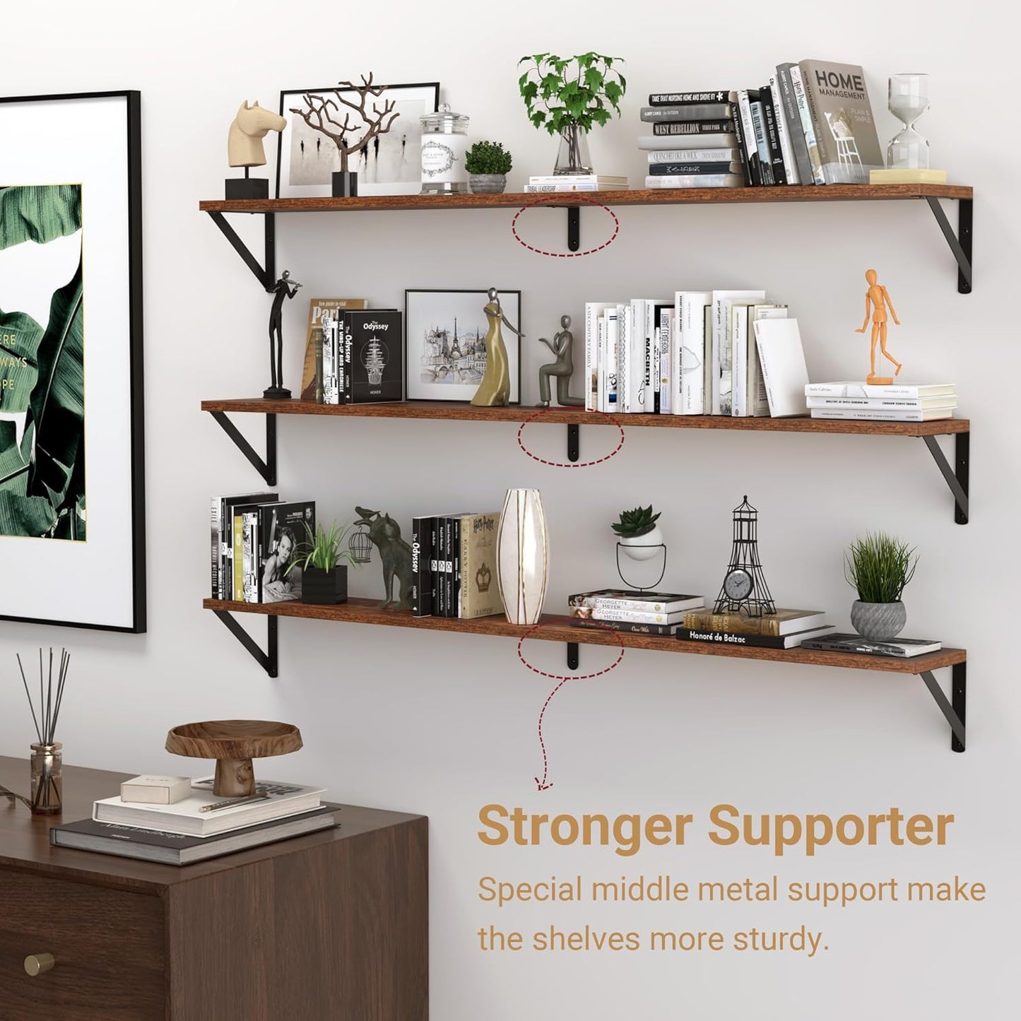 Heimlove 48 Inch Large Wall Bookshelves Set of 3, Wall Mounted Bookshelves,Heavy Duty Wooden Shelves for Living Room,Bedroom,Kitchen,Laundry Room Storage & Decor