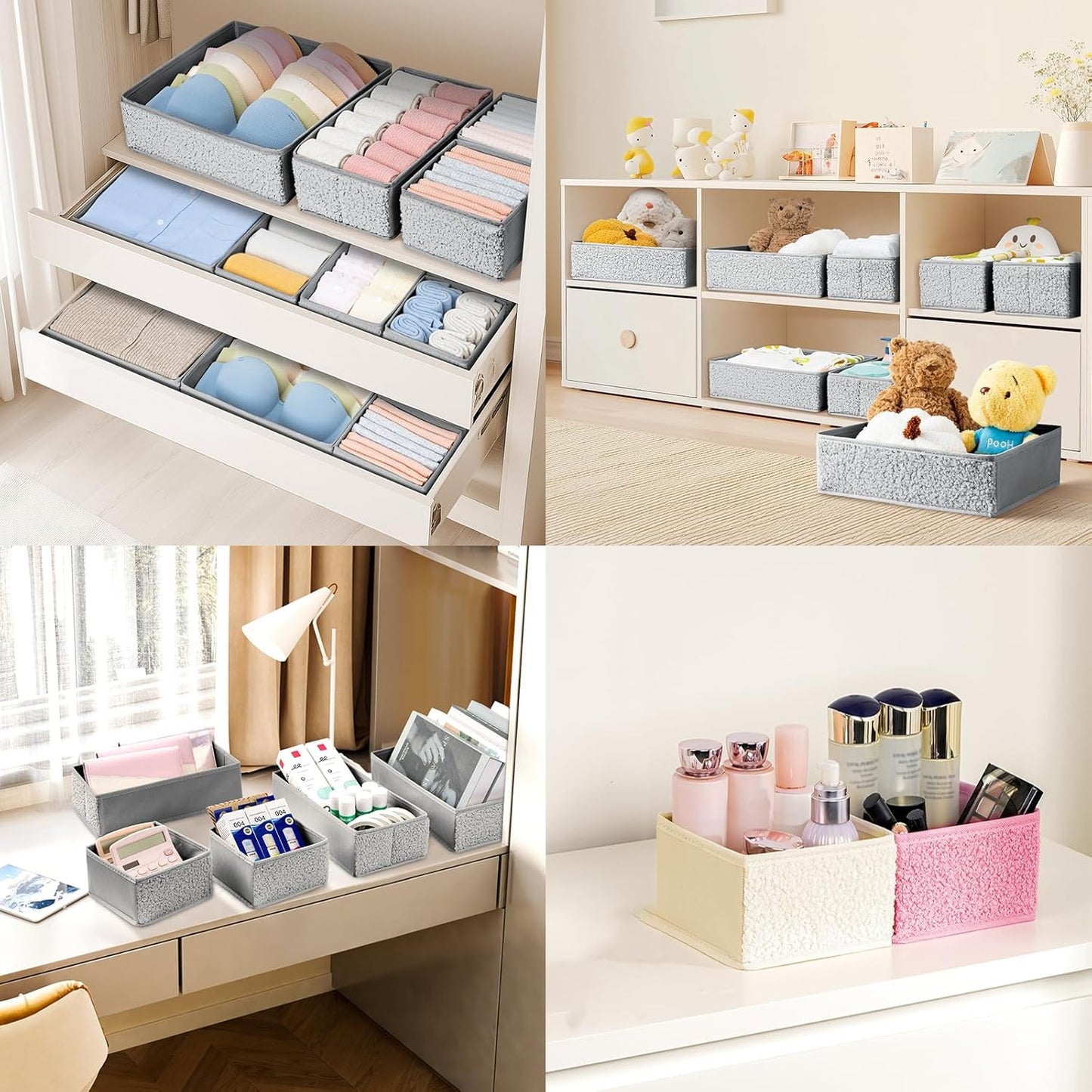 Drawer Organizer Clothes - 18 Pack Dresser Organizer for Nursery, Foldable Sock Underwear Organizer, Baby Drawer Organizer, Small Fabric Storage Bins for Dresser Drawer, Grey