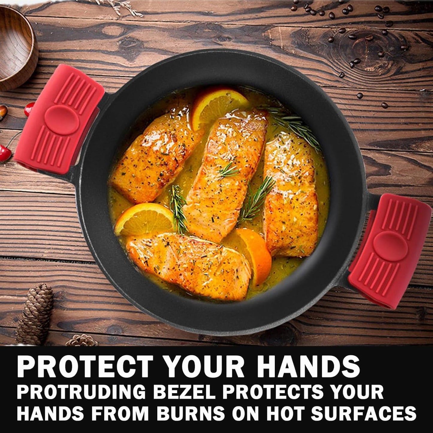 2 Pairs Silicone Assist Hot Handle Holder XX915 Hot Skillet Handle Covers Pot Holder Sleeve Cast Iron Skillets Nonslip Heat Resistant for Kitchen Pot Pan Cookware