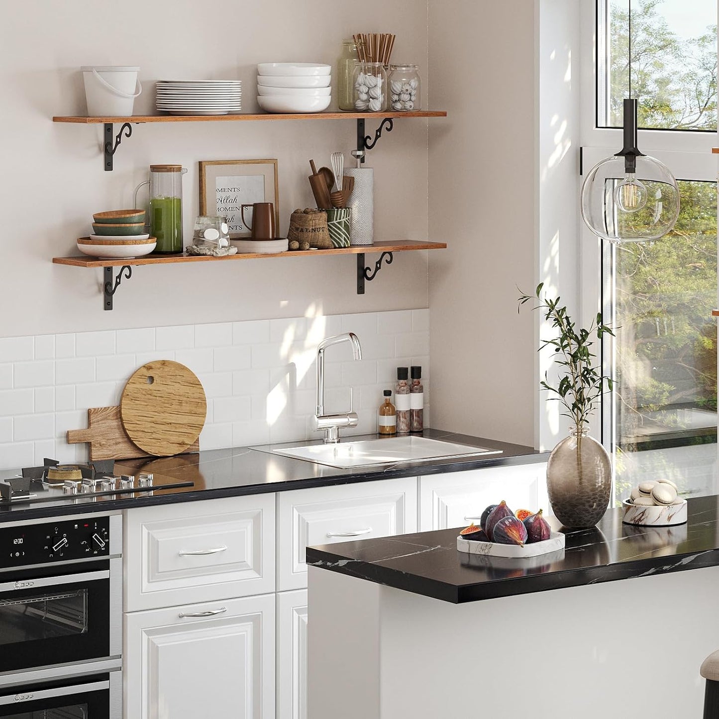 DINZI LVJ Long Wall Shelves, 55.1" Large Floating Shelves Set of 2, Wide Display Shelf Wall Mounted with Brackets, Easy Hanging for Living Room, Toilet, Office, Bedroom, Rustic Brown