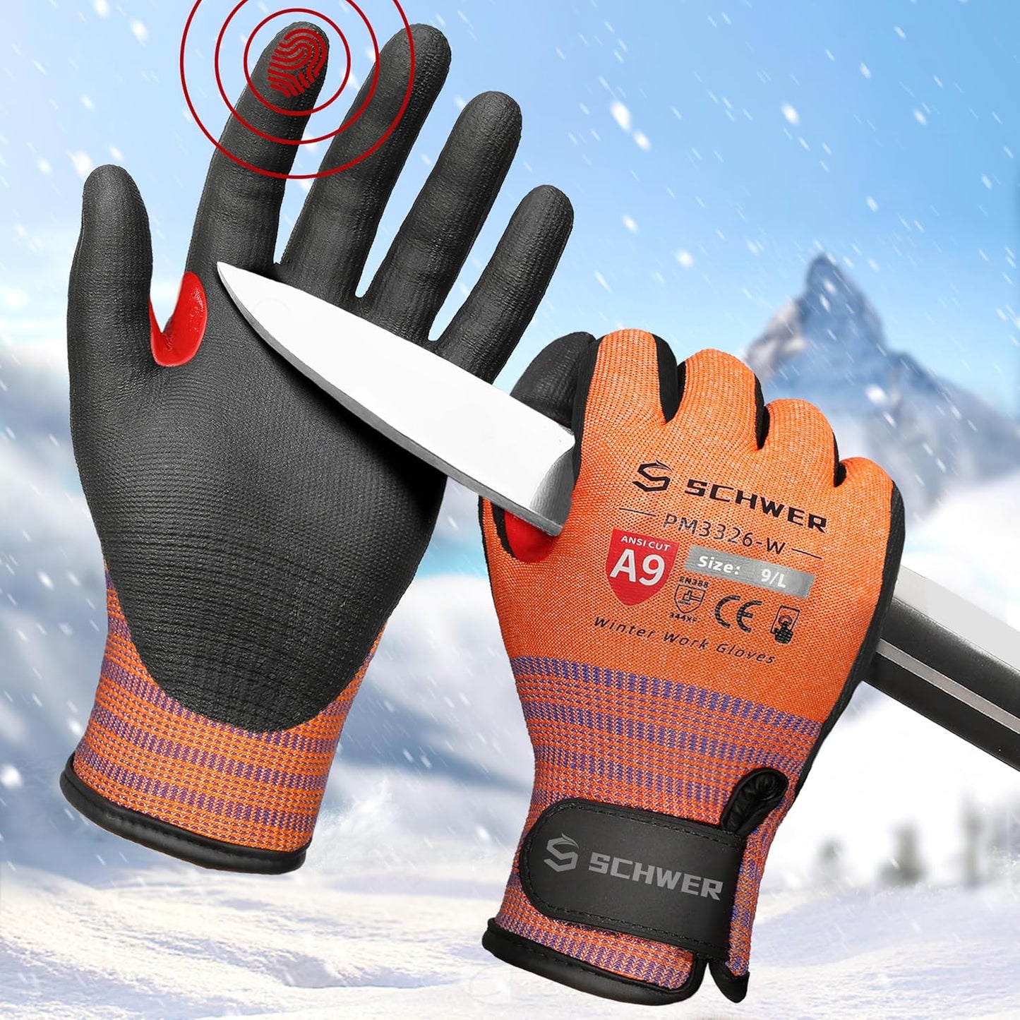 Schwer FreezeGuard-X Winter Work Gloves for Men and Women, ANSI A9 Cut Resistant Gloves for Extreme Protection, Freezer Glove With Super Grip, Non PFAS, Thermal Insulated, PM3326-W (L,2 Pairs)